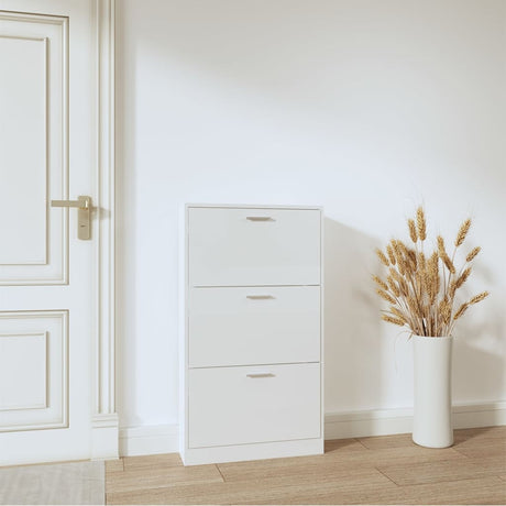 VIDAXL -Schuhschrank 59x17x108 cm propertiertes Holz Hochglanz weiß