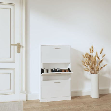 VIDAXL -Schuhschrank 59x17x108 cm propertiertes Holz Hochglanz weiß