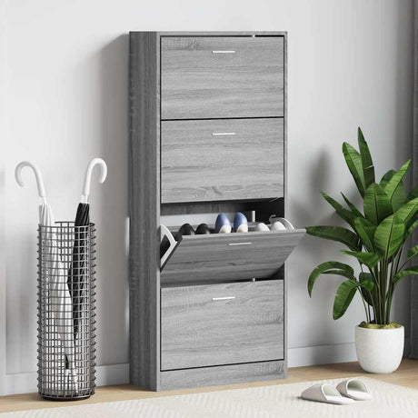 VidaXL Schuhschrank 63x24x147 cm, fertiges Holz, grau Sonoma