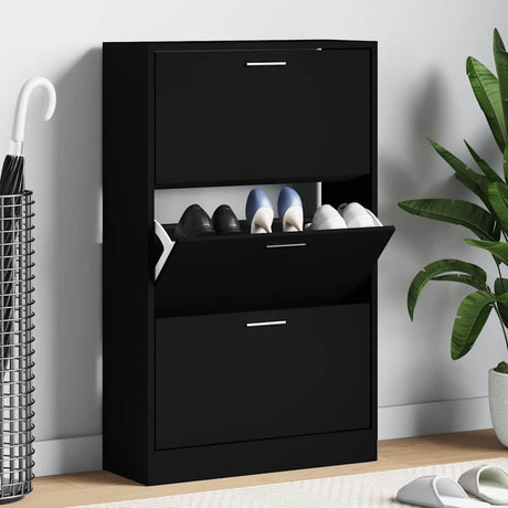 Vidaxl Schuhschrank 63x24x103 cm verarbeitetes Holz schwarz