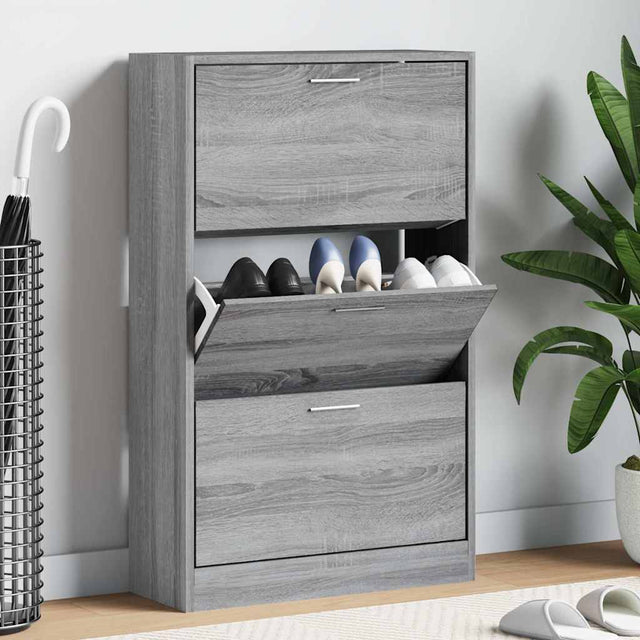 VidaXL Schuhschrank 63x24x103 cm, fertiges Holz, grau Sonoma