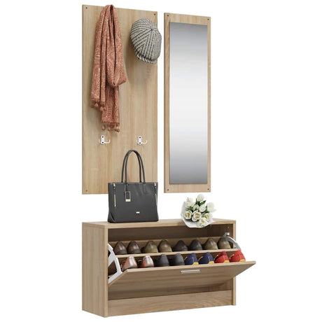 Vidaxl Schuhschrank Set 3-in-1 bearbeitetes Holz Sonoma Eiche farbig