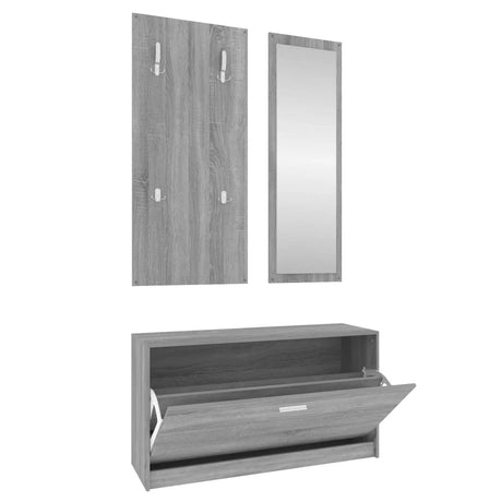Vidaxl Schuhschrank Set 3-in-1 bearbeitetes Holzgrau Sonoma Eiche