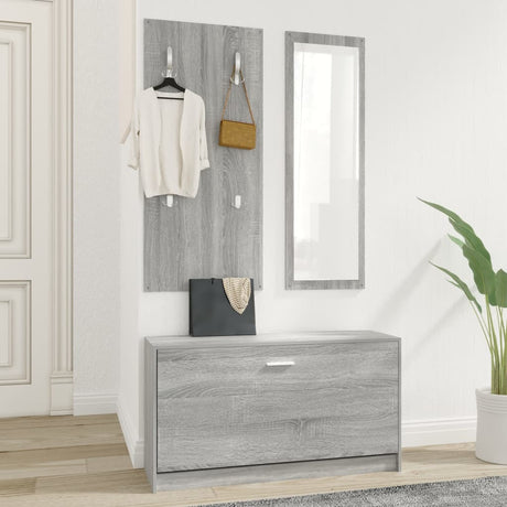 Vidaxl Schuhschrank Set 3-in-1 bearbeitetes Holzgrau Sonoma Eiche