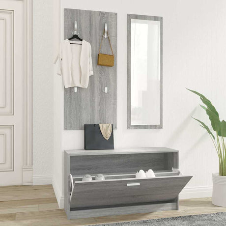 Vidaxl Schuhschrank Set 3-in-1 bearbeitetes Holzgrau Sonoma Eiche