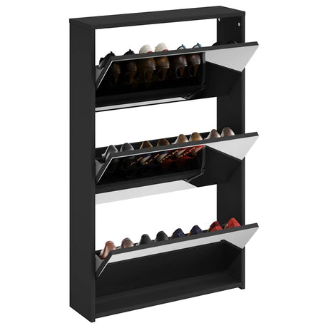 Vidaxx Schuhschrank mit Spiegel 3-stöckig schwarz 63x17x102,5 cm