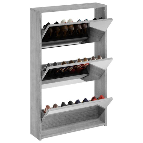 VidaXL Schuhschrank mit Spiegel 3-stöckig 63x17x102,5 cm Grau Sonoma