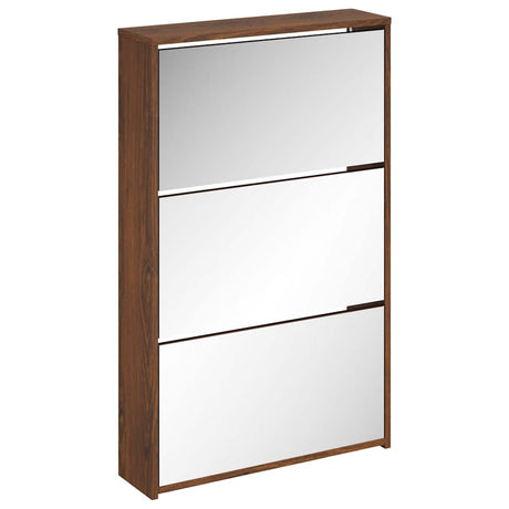 VidaXL Schuhschrank mit Spiegel 3-stöckig 63x17x102,5 cm braune Eiche