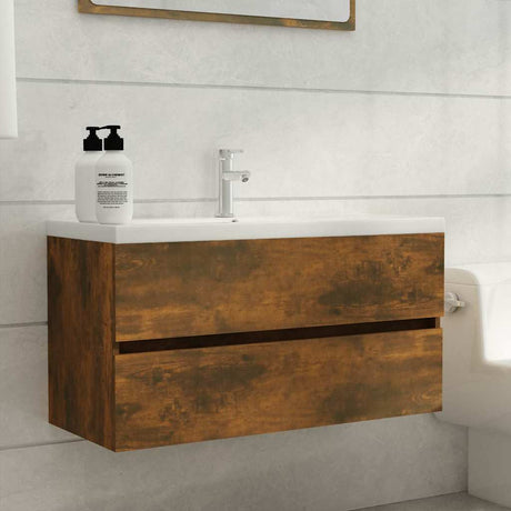 Vidaxl wastafelkast 90x38,5x45 cm bewerkt hout gerookt eikenkleurig