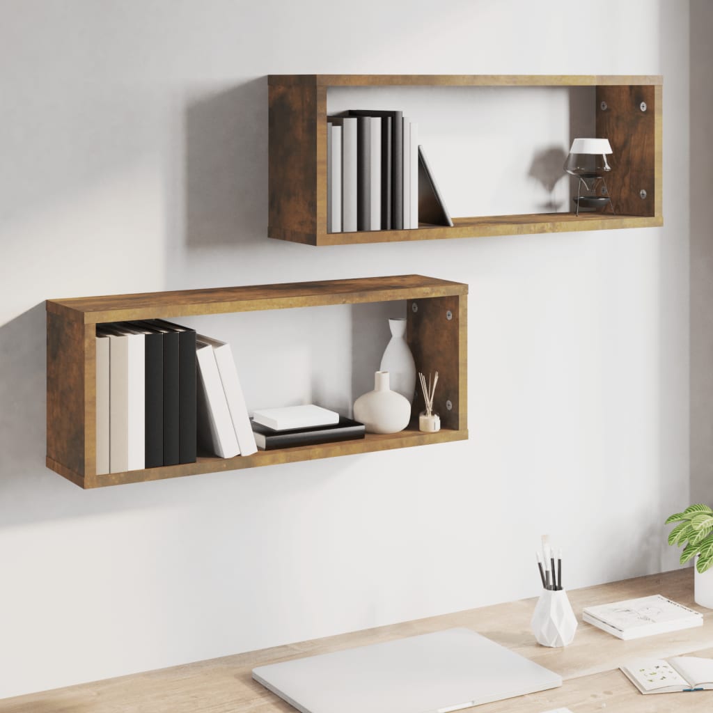 Vidaxl wandschappen kubus 2 st 60x15x23 cm bewerkt hout gerookt eiken