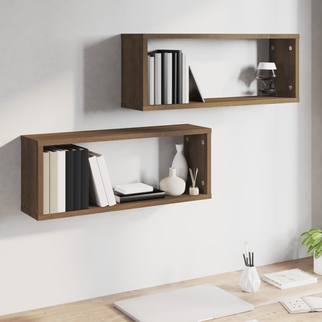 Vidaxl wandschappen kubus 2 st 60x15x23 cm bewerkt hout bruin eiken