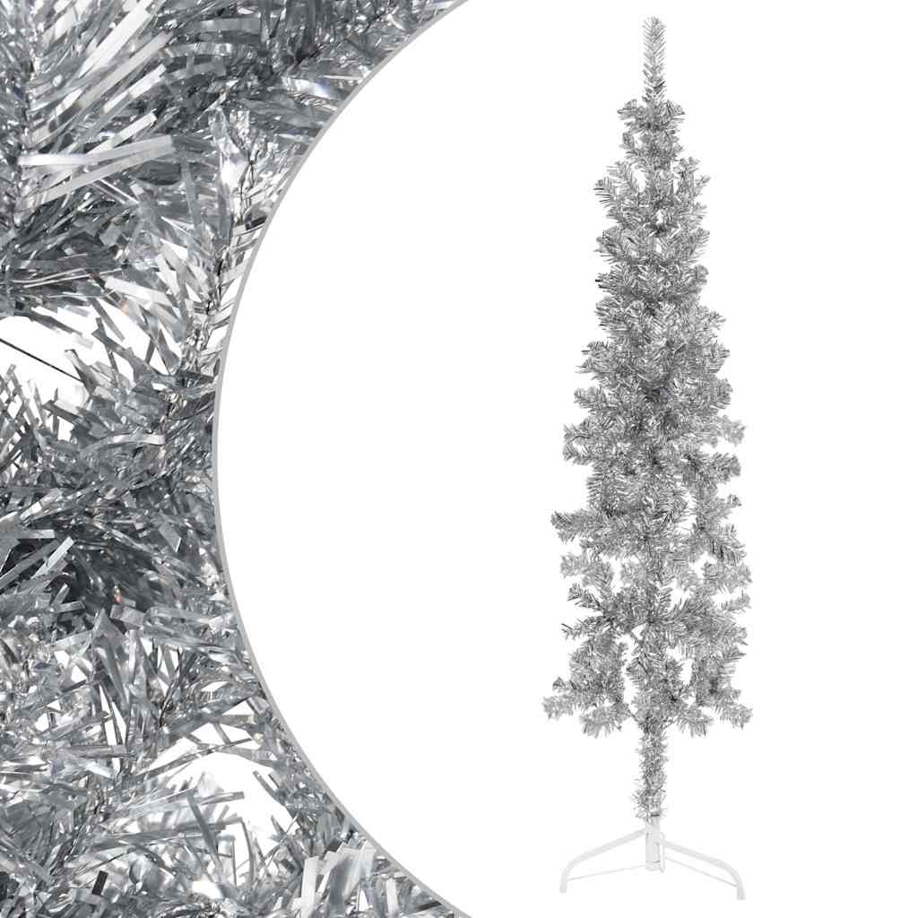 Vidaxl kunstkerstboom halb mit Standard schmal 120 cm silberfarben