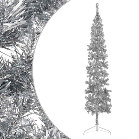 Vidaxl kunstkerstboom halb mit Standard schmal 240 cm silberfarben