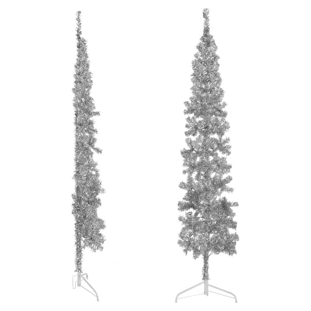 Vidaxl kunstkerstboom halb mit Standard schmal 240 cm silberfarben