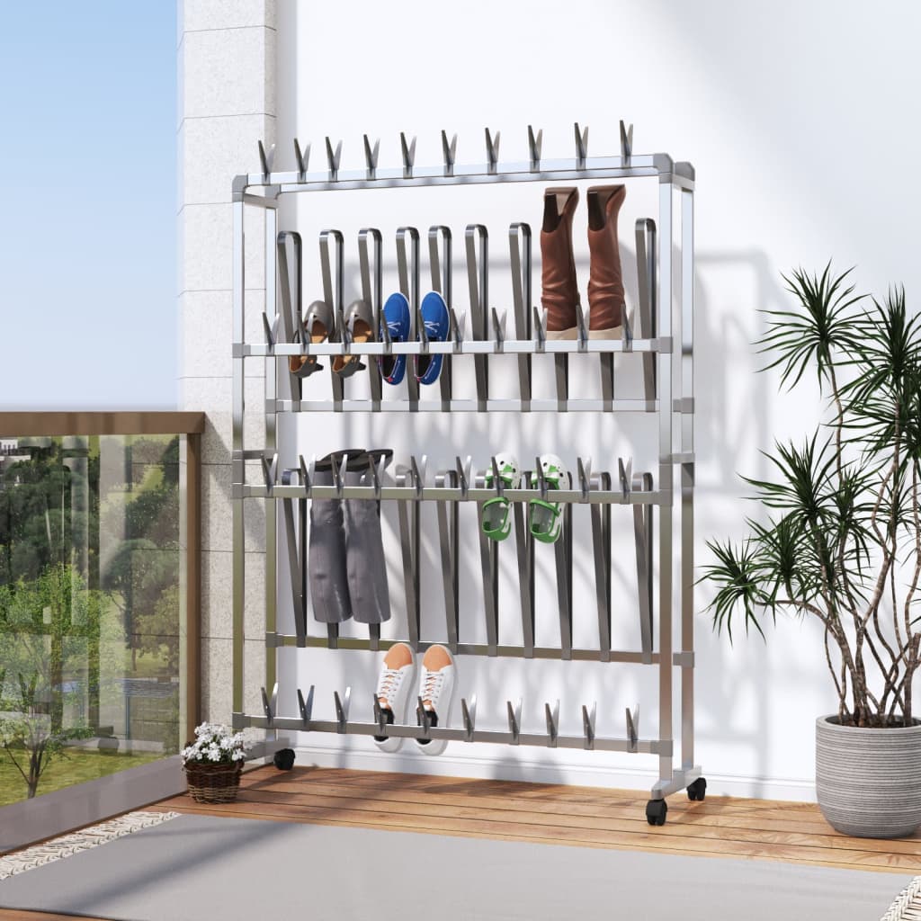 Vidaxl schoenenrek met wieltjes 89x27x120 cm zilverkleurig