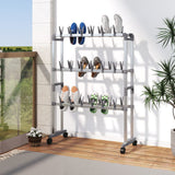 Vidaxl schoenenrek met wieltjes 66x27x100 cm zilverkleurig