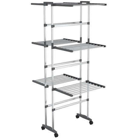 VidaXL Wäscheständer 3-lagig mit Rollen 60x70x129 cm silberfarben