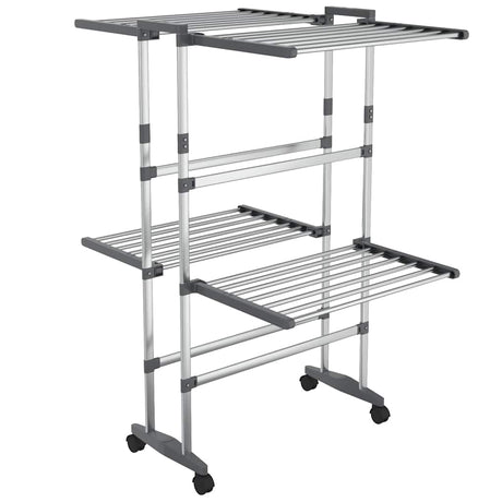 Vidaxl droogrek 2-laags met wieltjes 60x70x106 cm zilverkleurig