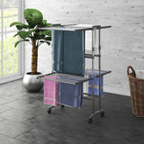 Vidaxl droogrek 2-laags met wieltjes 60x70x106 cm zilverkleurig