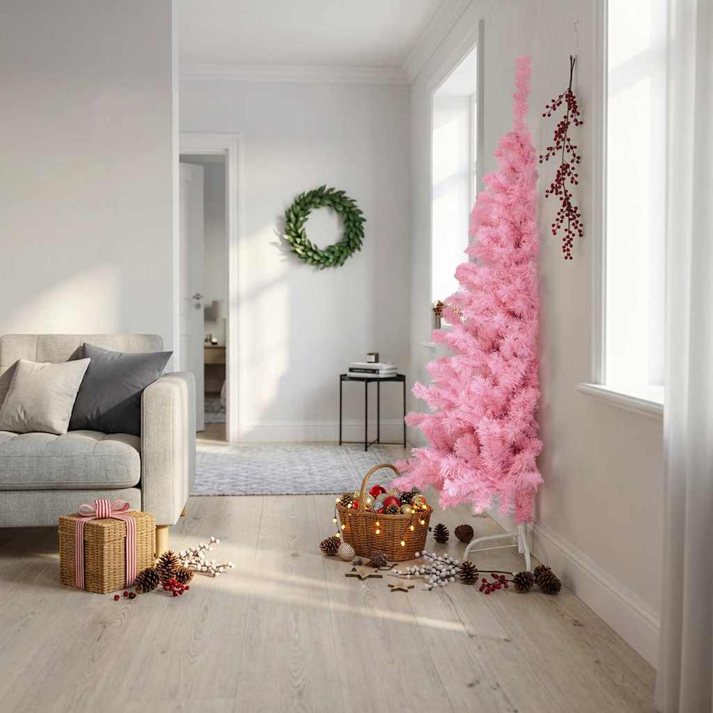 Vidaxl Kunstkerstboom mit Standardhälfte 180 cm PVC Pink