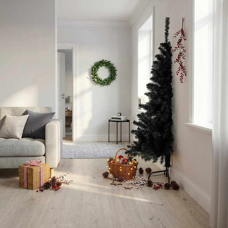 Vidaxl Kunstkerstboom mit Standardhälfte 180 cm PVC Schwarz