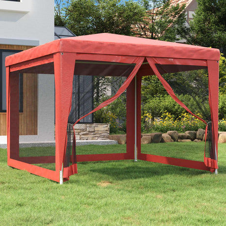 VIDAXL -Party -Zelt mit 4 -Mesh -Seitenwänden 3x3 M HDPE -Rot