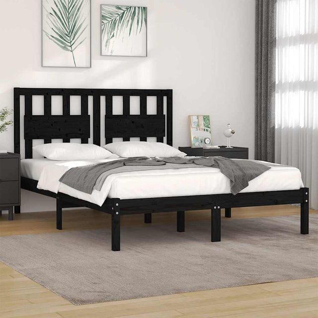 Vidaxl bedframe massief grenenhout zwart 140x190 cm