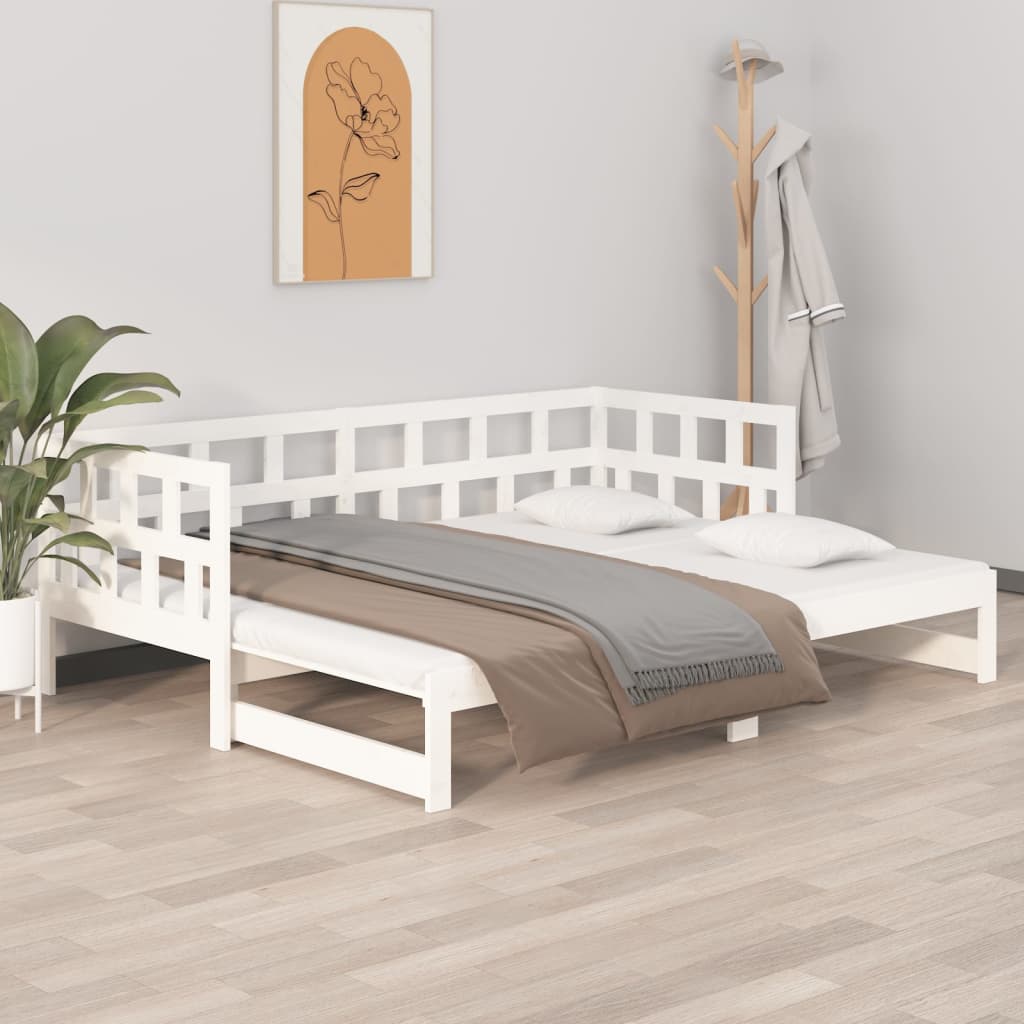 Vidaxl slaapbank uitschuifbaar massief grenenhout wit 2x(90x190) cm