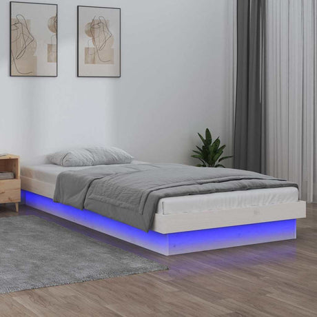 Vidaxl bedframe led massief hout wit 90x190 cm