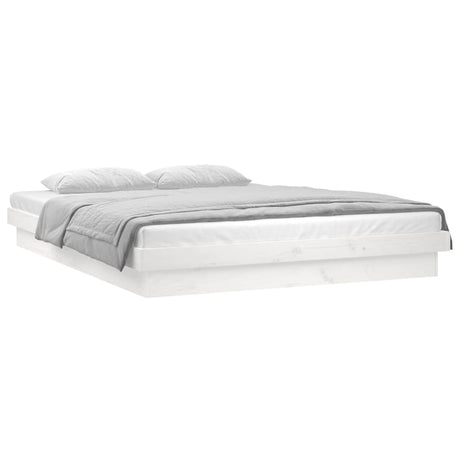 Vidaxl bedframe led massief hout wit 135x190 cm