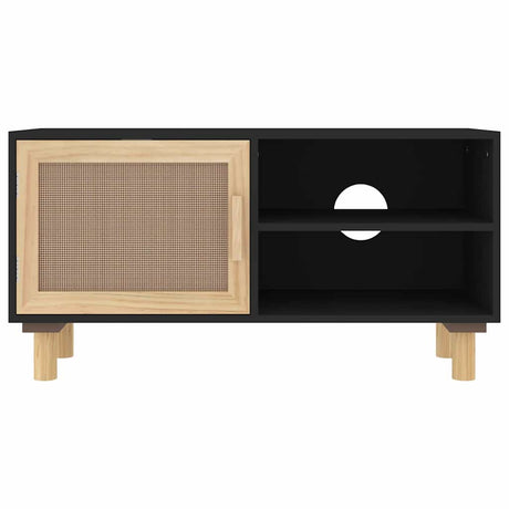 Vidaxl tv-meubel 80x30x40 cm massief grenenhout en rattan zwart