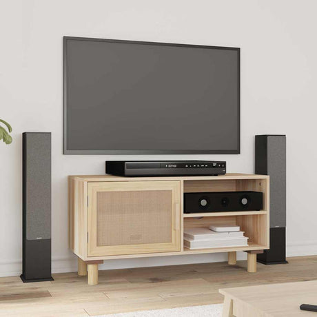 Vidaxl tv-meubel 80x30x40 cm massief grenenhout en rattan bruin