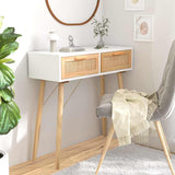 Vidaxl wandtafel 80x30x75 cm massief grenenhout en natuurlijk rattan