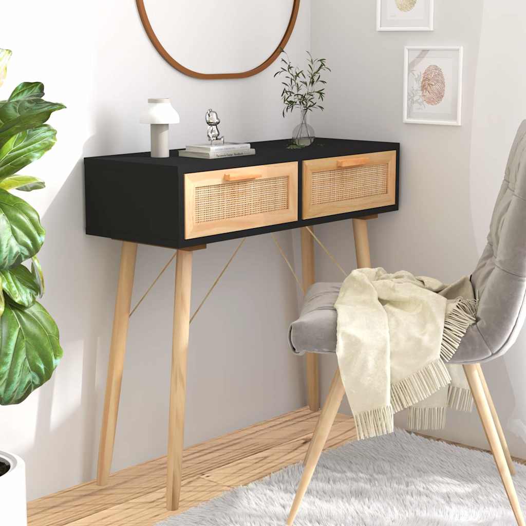 Vidaxl wandtafel 80x30x75 cm massief grenenhout en natuurlijk rattan