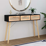 Vidaxl wandtafel 105x30x75 cm massief grenenhout en natuurlijk rattan