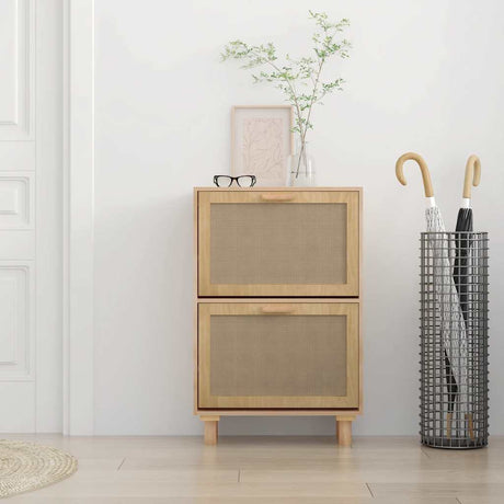 Vidaxl Schuhschrank 52x25x80 cm verarbeitetes Holz natürlicher Rattan -Braun