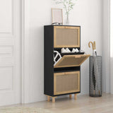 VIDAXL -Schuhschrank 52x25x115 cm propertiertes Holz und Rattan Schwarz