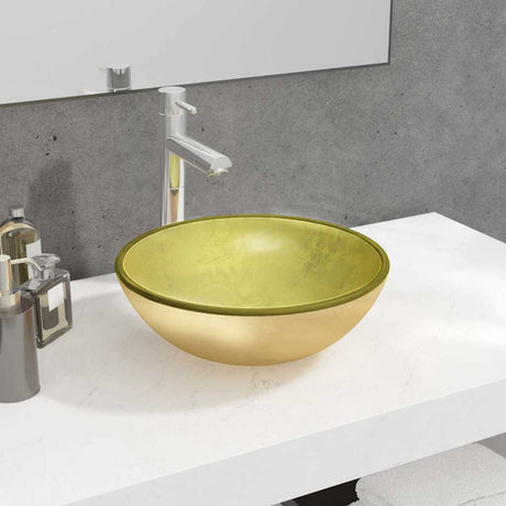 VIDAXL WASHBAIN 35X12 CM TEMPERTE GOLDEN