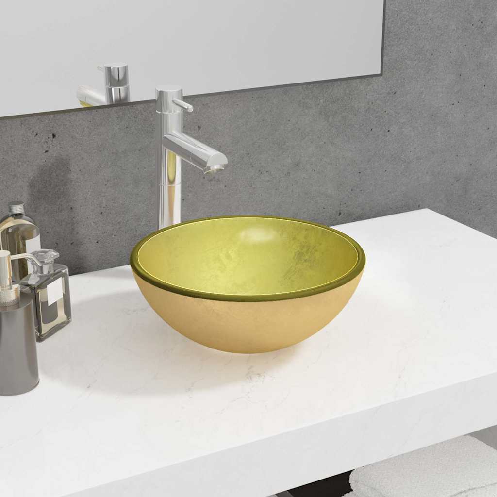 VIDAXL WASHBAIN 30X12 CM TEMPERTE GOLDEN
