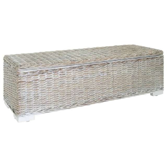 Vidaxl opbergbox 110 cm natuurlijk kubu rattan massief mahoniehout wit