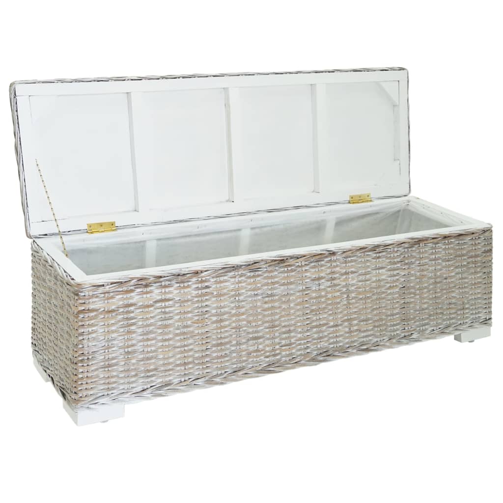 Vidaxl opbergbox 110 cm natuurlijk kubu rattan massief mahoniehout wit