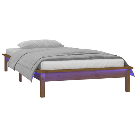 Vidaxl bedframe led massief hout honingbruin 90x200 cm