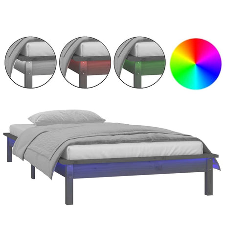 Vidaxl bedframe led massief hout grijs 100x200 cm