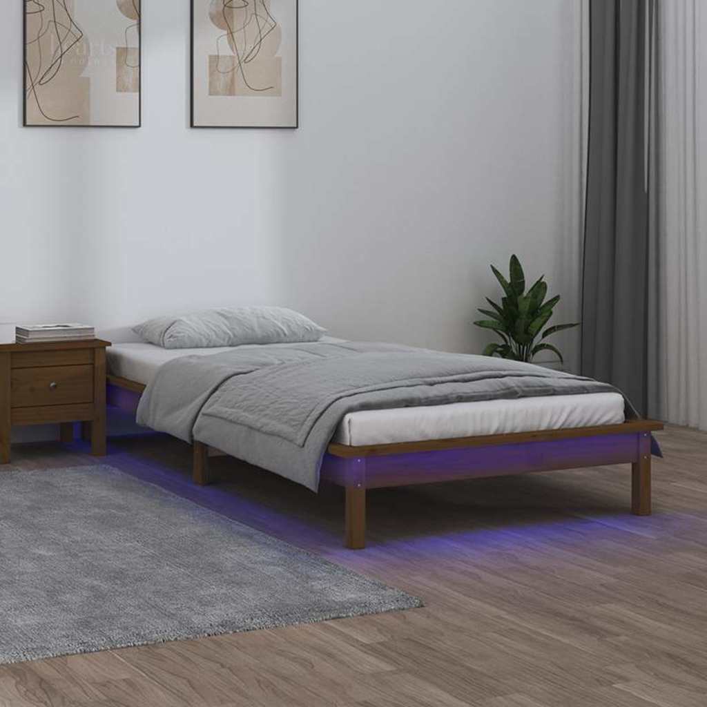 Vidaxl bedframe led massief hout honingbruin 100x200 cm