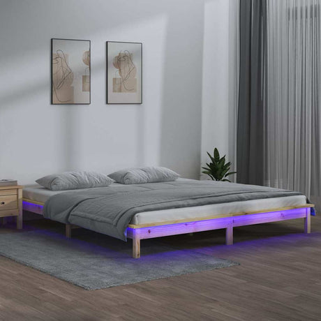 Vidaxl bedframe led massief hout 160x200 cm