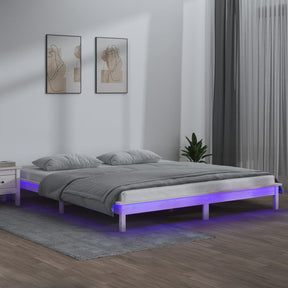 Vidaxl bedframe led massief hout wit 200x200 cm