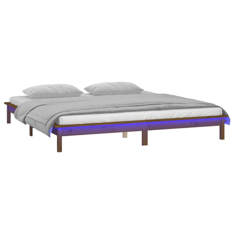 Vidaxl bedframe led massief hout honingbruin 200x200 cm