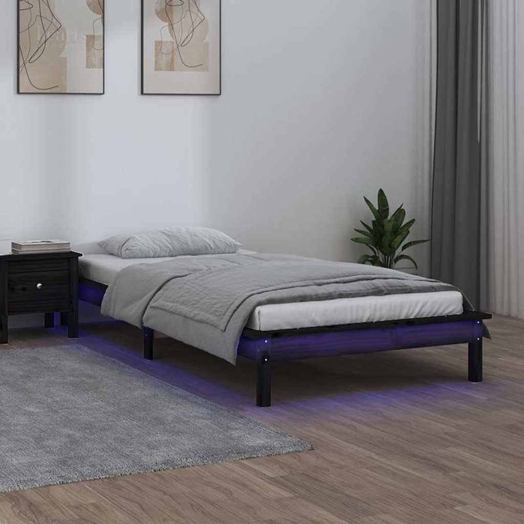 Vidaxl bedframe led massief hout zwart 75x190 cm