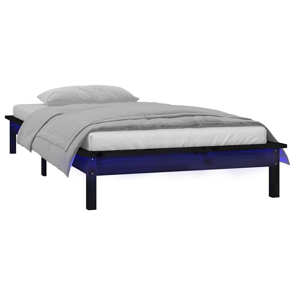 Vidaxl bedframe led massief hout zwart 90x190 cm