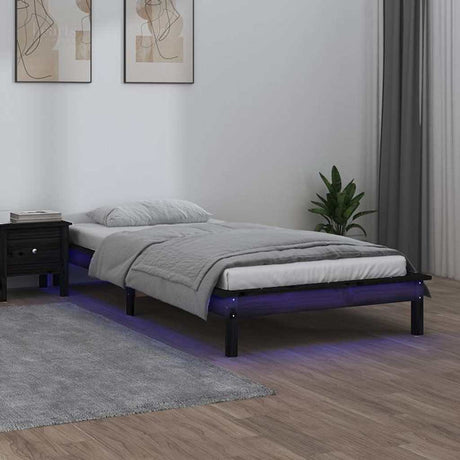 Vidaxl bedframe led massief hout zwart 90x190 cm